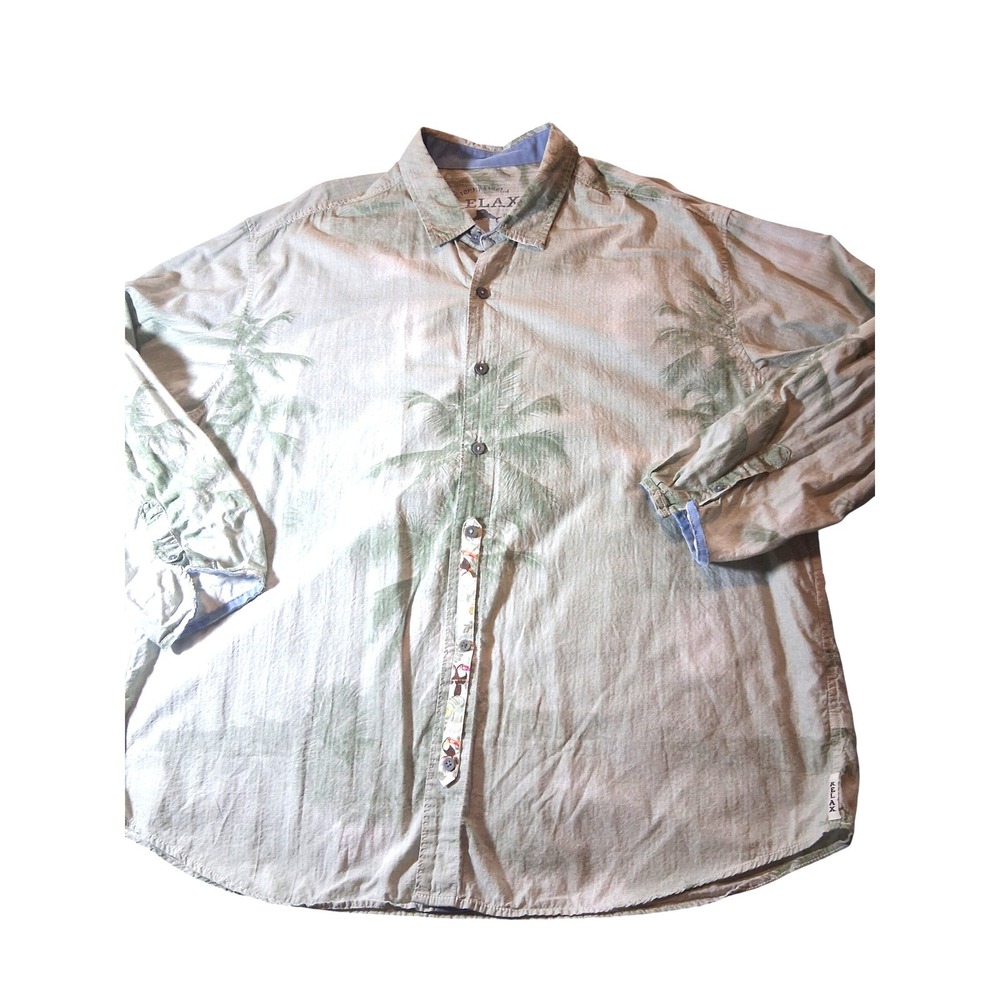 Tommy Bahama Relax Mens XXL Green Tropical Palm Tree Print Button Down Shirt